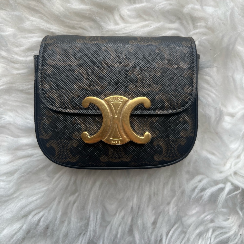 CELINE MINI CLAUDE IN TRIOMPHE CANVAS AND CALFSKIN TAN - OFFERS WELCOME